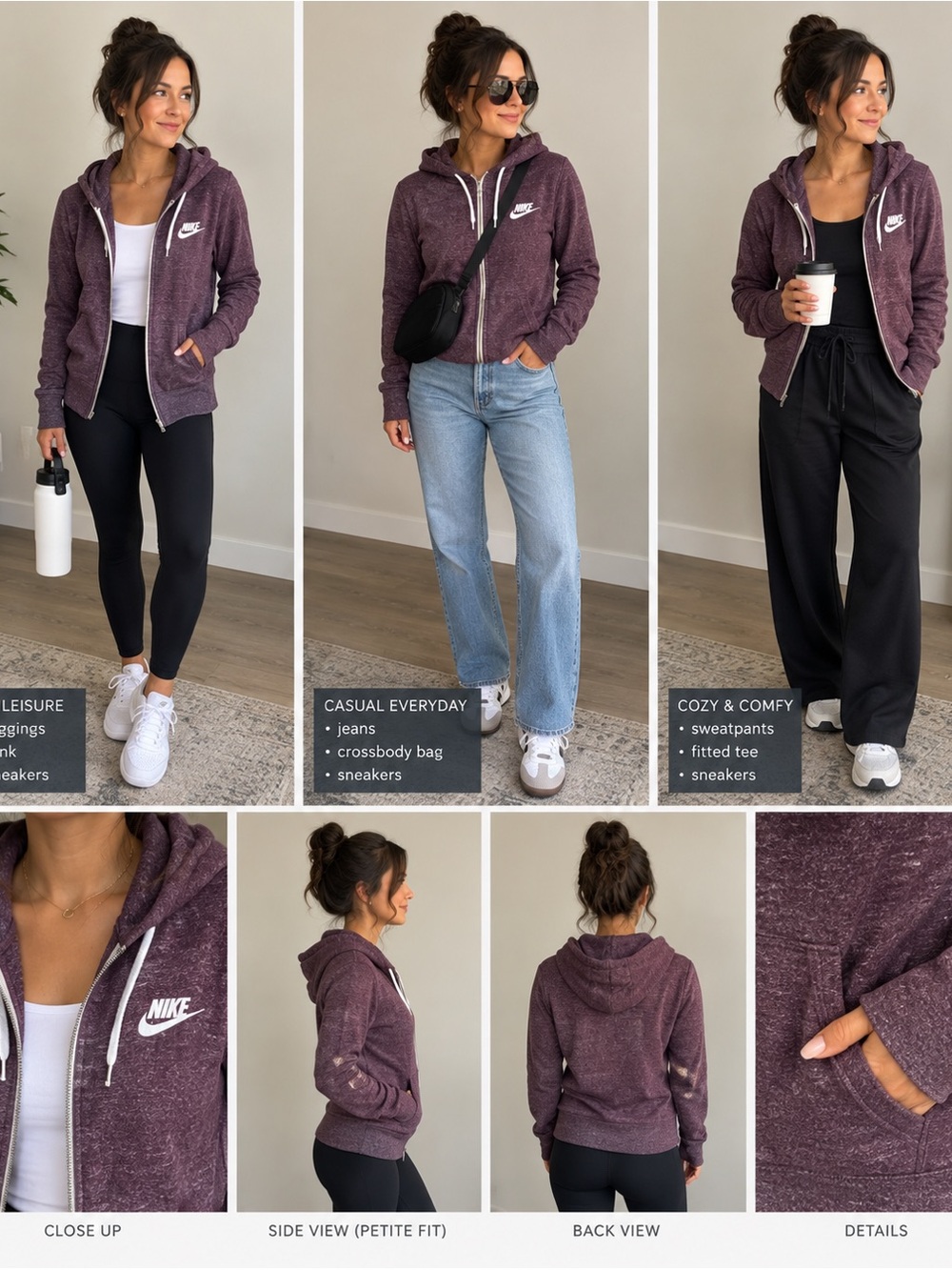 Vintage Women’s Nike Plum Zip-Up Hooded Jacket- SM
